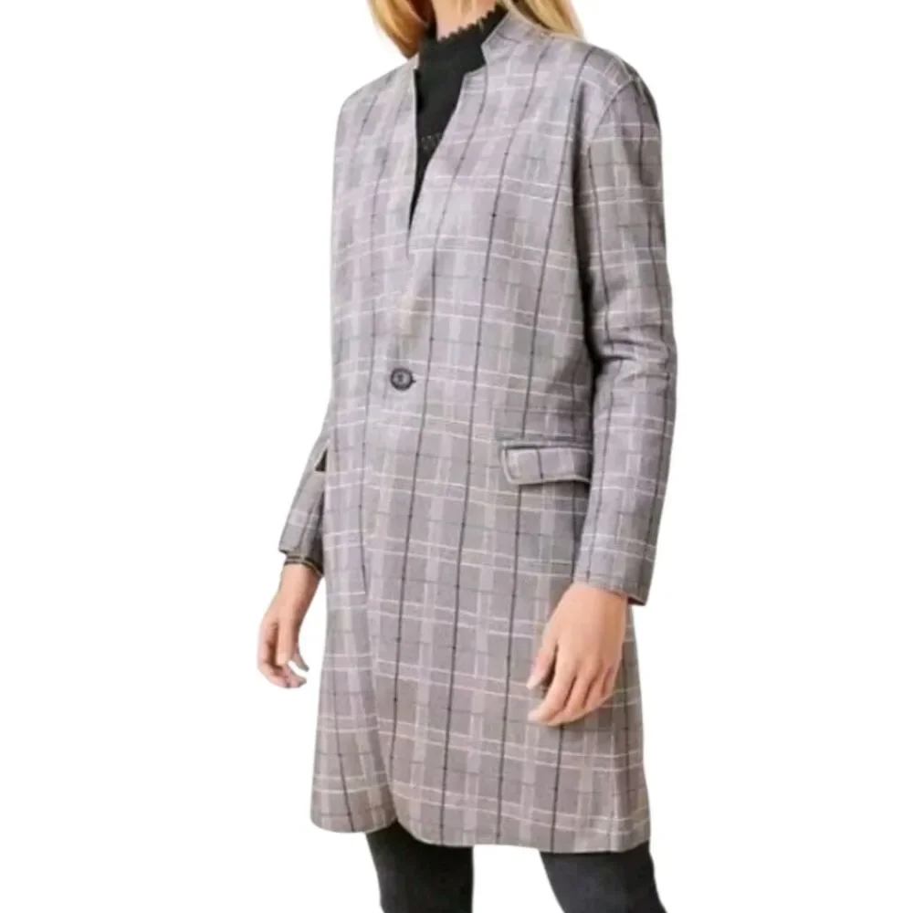 Blank NYC Anthropologie Renegade Gray Plaid Longline Jacket Faux Suede L New - Picture 1 of 9